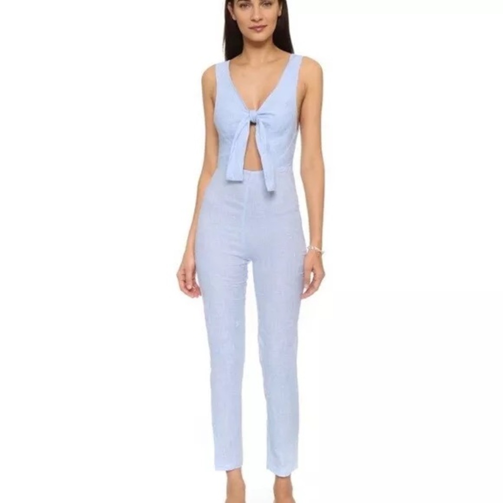 Anthropologie Solid & Striped Linen The Jumpsuit in Sky Blue - Size Small